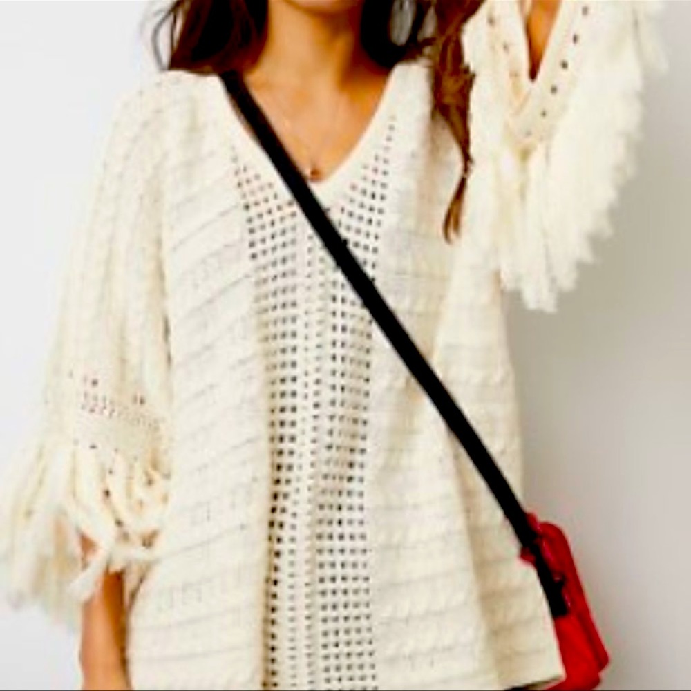Cabi White Sweater with Fringe